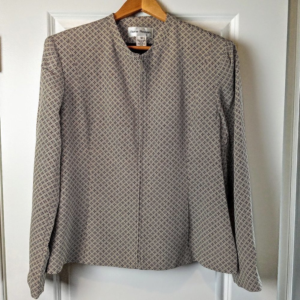Vintage Rena Rowen Beige Brown Silk Zip Jacket